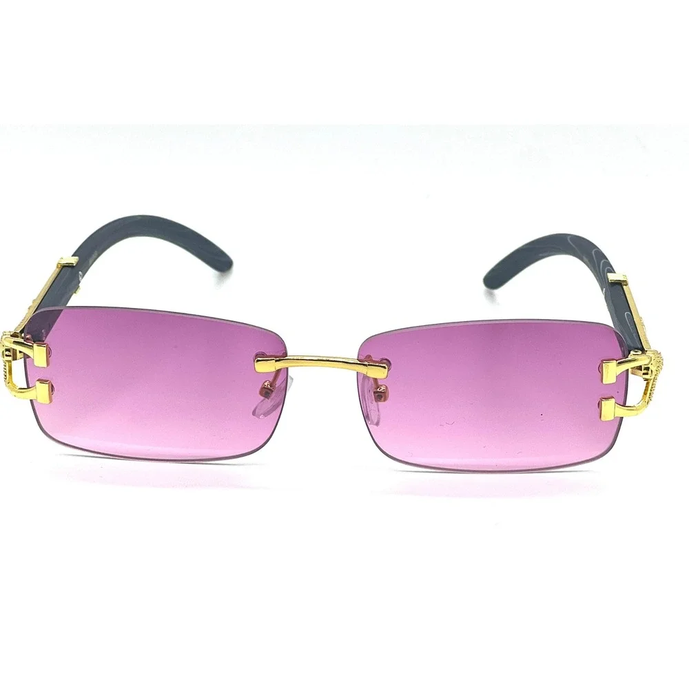Men Sunglasses Hip Hop Shades Metal Gold Aviator Rapper Square Purple Lentes New